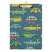 Bus Surfboards and Retro Cars Blue Clipboard Acrylic Clipboards Standard A4 Letter Size 12.5 X 9 with Retractable Hanging Tab Clip Board for Teacher Kids Students Office