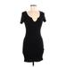 Shein Casual Dress - Mini V-Neck Short sleeves: Black Solid Dresses - Women's Size Medium