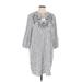 J.Jill Casual Dress - Mini High Neck 3/4 Sleeve: Gray Dresses - Women's Size Large Tall