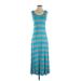 Calvin Klein Casual Dress - Midi Scoop Neck Sleeveless: Teal Print Dresses - Women's Size 4