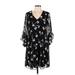 Calvin Klein Casual Dress - Shift V Neck 3/4 sleeves: Black Floral Dresses - New - Women's Size 10