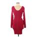 Bebe Casual Dress - Sweater Dress Scoop Neck Long sleeves: Burgundy Print Dresses - Women's Size Medium