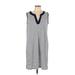 Lands' End Casual Dress - Shift V-Neck Sleeveless: White Stripes Dresses - Women's Size Large