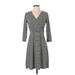 Ann Taylor Casual Dress - Wrap: Gray Checkered/Gingham Dresses - Women's Size 2 Petite