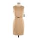 Calvin Klein Cocktail Dress - Sheath High Neck Sleeveless: Tan Print Dresses - Women's Size 10