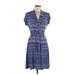 Liz Claiborne Casual Dress - Shirtdress: Blue Print Dresses - Women's Size Medium