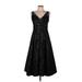 Adrianna Papell Cocktail Dress - Fit & Flare V Neck Sleeveless: Black Brocade Dresses - Women's Size 8