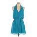 Rory Beca Casual Dress - Mini Collared Sleeveless: Teal Print Dresses - Women's Size Large