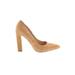 Steve Madden Heels: Pumps Chunky Heel Minimalist Tan Solid Shoes - Women's Size 7 1/2 - Almond Toe