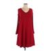 Nina Leonard Casual Dress - Mini Cold Shoulder 3/4 sleeves: Burgundy Print Dresses - Women's Size 1X