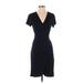 Ann Taylor LOFT Casual Dress - Wrap V Neck Short sleeves: Black Print Dresses - Women's Size X-Small