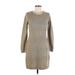 London Times Casual Dress - Sweater Dress Crew Neck 3/4 sleeves: Tan Print Dresses - Women's Size Medium