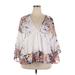 Weekend Suzanne Betro Long Sleeve Blouse: White Print Tops - Women's Size 4X
