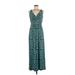 Lauren by Ralph Lauren Casual Dress - Maxi: Teal Damask Dresses - Women's Size 8