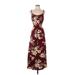 Tiki Palm Casual Dress - Midi Scoop Neck Sleeveless: Burgundy Floral Dresses - Women's Size Small