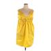 J.Crew Casual Dress - Mini Plunge Sleeveless: Yellow Print Dresses - Women's Size 20