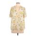 LC Lauren Conrad Short Sleeve Blouse: Ivory Floral Tops - Women's Size Large