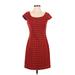 C. Wonder Casual Dress - A-Line Square Short sleeves: Red Print Dresses - Women's Size 2