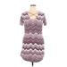 Just Be... Casual Dress - Mini V Neck Short sleeves: Purple Chevron/Herringbone Dresses - Women's Size 1X