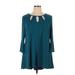 I.C. By Connie K Casual Dress - Mini Keyhole 3/4 sleeves: Teal Solid Dresses - Women's Size X-Large