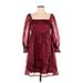 Blu Pepper Casual Dress - Party Square 3/4 sleeves: Burgundy Solid Dresses - New - Women's Size Large