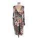 Venus Casual Dress Plunge 3/4 sleeves: Pink Leopard Print Dresses - Women's Size Large
