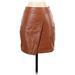 Shein Faux Leather Pencil Skirt Knee Length: Brown Solid Bottoms - Women's Size Small