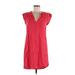 Allen Allen Casual Dress - Shift V Neck Short sleeves: Red Solid Dresses - Women's Size X-Small