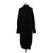 Line & Dot Casual Dress - Sweater Dress High Neck 3/4 sleeves: Black Solid Dresses - New - Women's Size Small