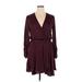 Socialite Casual Dress - Mini V Neck Long sleeves: Burgundy Solid Dresses - Women's Size X-Large