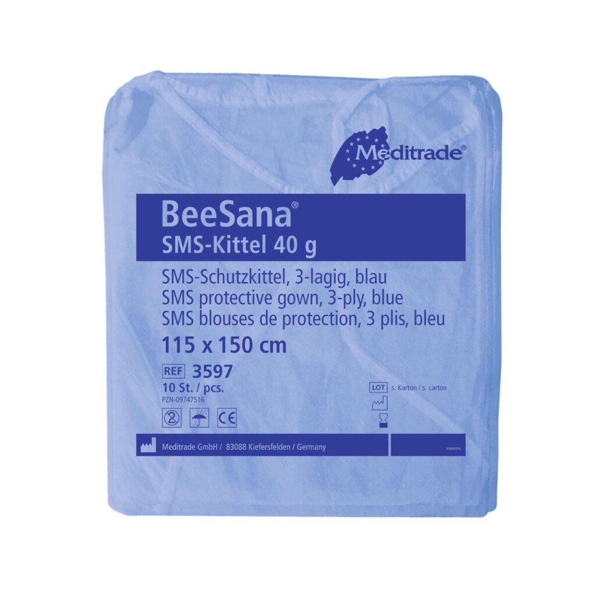 Meditrade BeeSana SMS-Kittel | 40 g | 50 Schutzkittel | blau | Schutzkleidung Image
