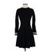 Eliza J Casual Dress - A-Line High Neck Long sleeves: Black Print Dresses - Women's Size Small