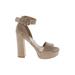 Stuart Weitzman Heels: Tan Print Shoes - Women's Size 6 - Open Toe