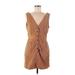 Shein Casual Dress - Mini V-Neck Sleeveless: Brown Solid Dresses - Women's Size Medium