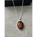 Silver Mood Necklace , Oval Sense Stone Color Changing Olor By Temperature Pendant 925K Sterling