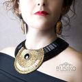 Black & Gold Collar Necklace. Bib Egyptian Bead Embroidered Bib Necklaces. Statement African Jewelry // Made To Order//
