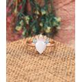 stacking Moissanite Engagement Ring, Solid 14K Rose Gold Wedding Ring, Pear Shape Opal Ring, Unique Fire White Ring, Anniversary Ring