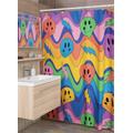 Groovy Colorful Smiley Faces Shower Curtain - Trippy Hippie, Dripping Happy Faces, Stoner Bathroom, Psychedelic Vibes Funky Bath