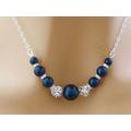 Blue Pearl Necklace, Rhinestone Bridal Bridesmaid Mother Of The Bride Jewelry, Wedding Jewelry