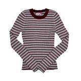 American Eagle Outfitters Tops | American Eagle Striped Ribbed Knit Long Sleeve Crew Neck Top | Color: Blue/Pink/Red | Size: S