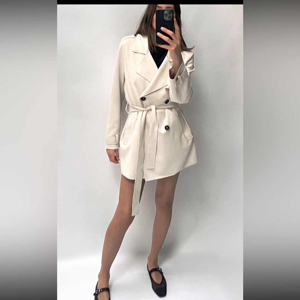 Zara Jackets & Coats | Zara White Trench Coat Jacket Banana Republic Mk Kors H&M J Crew Loft M/L 6/8 | Color: Cream/White | Size: M/L 6