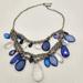 American Eagle Outfitters Jewelry | Aeo Statement Bib Necklace 14" Women Silver Tone Blue Clear Glass Stone Teardrop | Color: Blue/Silver | Size: 14"