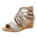 Espadrille Wedge Sandals For Women Closed Toe Women Wedge Strap Sandals Summer Boho Shoes Comfortable Open Toe Elastic Strap Sandals Roman Sandals Sandals for Women Size 11 (Gold, 7)