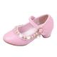CreoQIJI Women Shoes Flat Heel Sandals Beads Cute Student Leather Shoes Performance Dance Princess Volleyball Shoes Women Shoes, Pink color, 33 EU