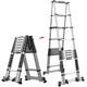 MCZY Aluminum Telescoping Ladder, House Roof Attic Extension A-Frame Ladder with Support Bar Multi-Use Folding Ladder Stepladder (Color : Silver, Size : 5.1m) surprise gift