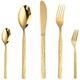 CAOPAOTI Golden Stainless Steel Cutlery Set, Gold Cutlery for 12 People, Pattern Design Cutlery Set 60 Pieces, Crockery Set with Knife, Fork, Spoon, Dishwasher Safe