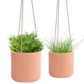 Fibre Clay Hanging Basket Flower Pot Planters Indoor/Outdoor Garden Hanging Plant Pot Terracotta/Grey Hanging Baskets with Natural Jute Rope Hanging Hook (Terracotta, Full Set)