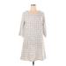 Alisha & Chloe Casual Dress - A-Line Scoop Neck 3/4 sleeves: Ivory Grid Dresses - New - Women's Size 1X