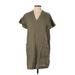 Lou & Grey Casual Dress - Shift V Neck Short sleeves: Green Print Dresses - Women's Size Small