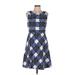 Talbots Casual Dress - Fit & Flare: Blue Chevron Dresses - Women's Size 8 Petite